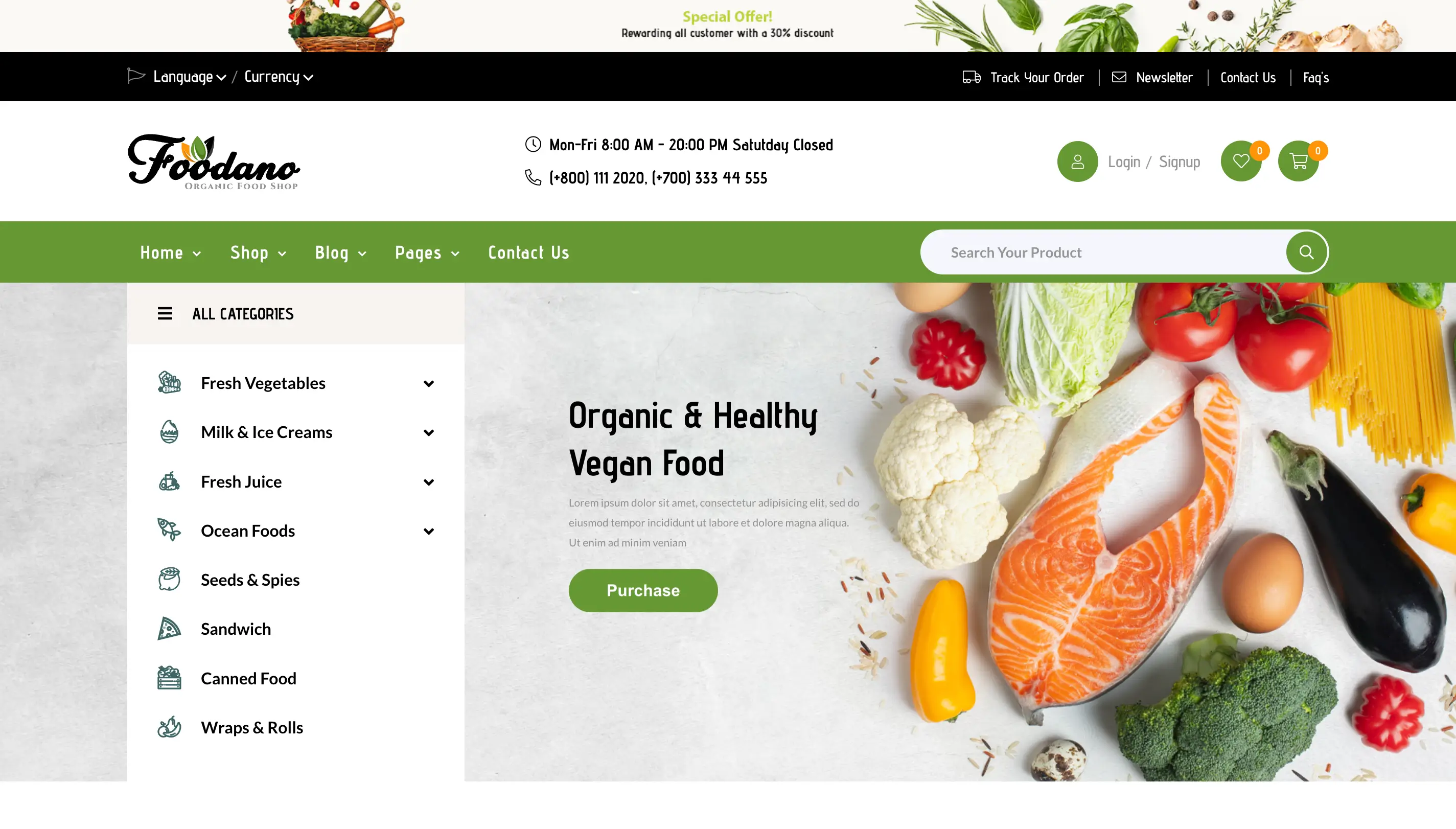 Foodano restaurant website template preview